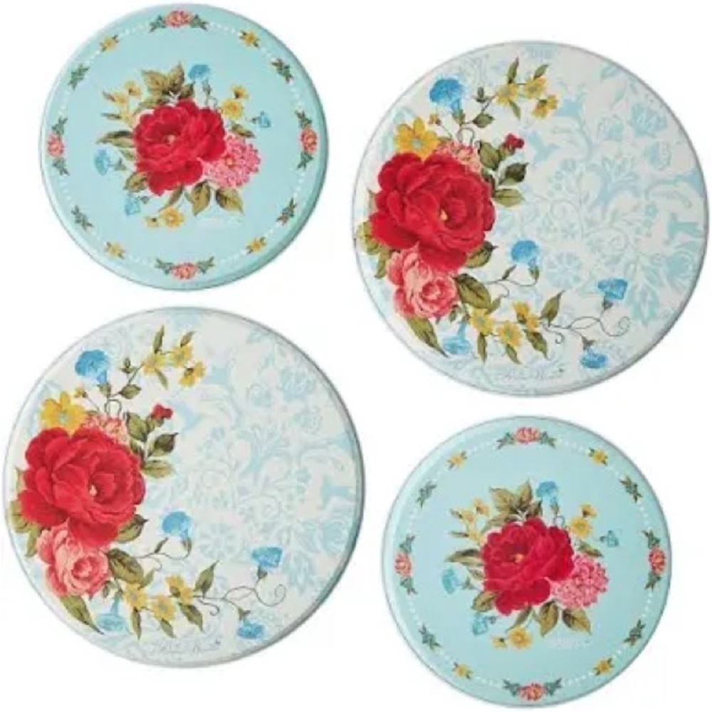 🎁 New The Pioneer Woman Sweet Rose Stove Burner Covers, Qty 4, Red, White Red - Picture 5 of 6